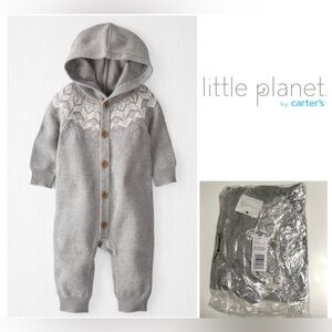 🆕CARTER’S LITTLE PLANET - 24M - NWT - UNISEX INFANT GREY KNIT JUMPSUIT OUTFIT